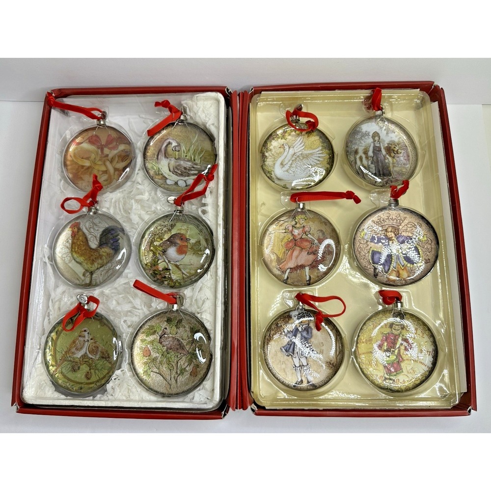 Pottery Barn 12 Days Of Christmas Ornaments Glass Domed Round Numbered